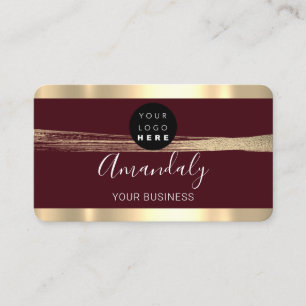 Nails Makeup Stylist Gold Maroon Stroke Logo Business Card