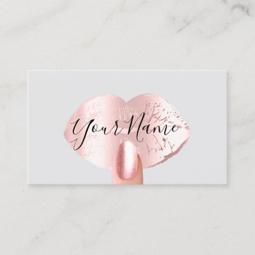 Nails Manicure Makeup Artist Gray Pink Kiss Lips Business Card