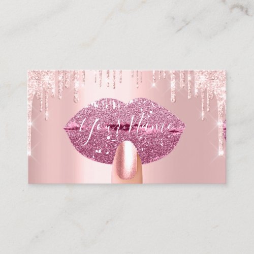 Nails Manicure Makeup Artist Pink Drips Kiss Lips Business Card