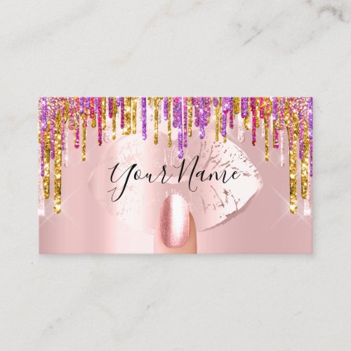 Nails Manicure Makeup Artist Rose Drips Gold Lips Business Card