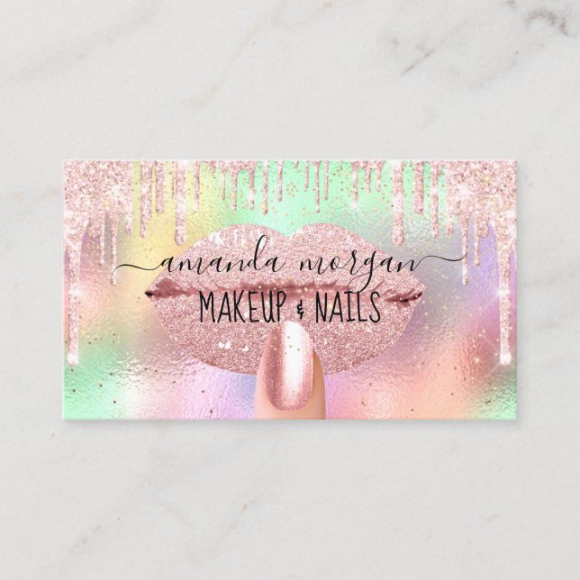 Nails Manicure Makeup Holograph Lips Glitter Kiss Business Card (Front)