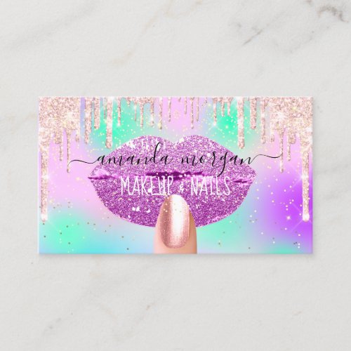 Nails Manicure Makeup Holograph Lips Glitter Pinky Business Card