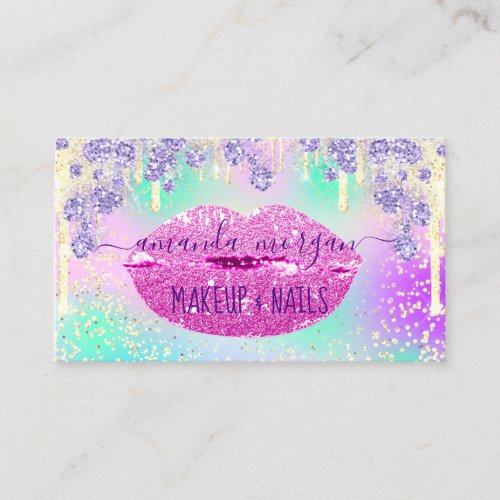 Nails Manicure Makeup Holograph Lips Pink Gold Business Card