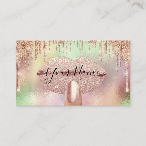 Nails Manicure Makeup Holographic Kiss Lips Rose Business Card