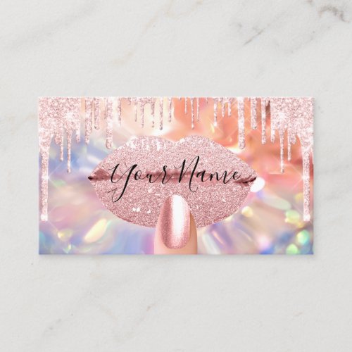 Nails Manicure Makeup Holographic Kiss Lips Rose Business Card