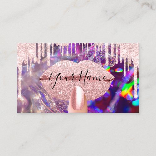 Nails Manicure Makeup Holographic Kiss Lips VIP Business Card