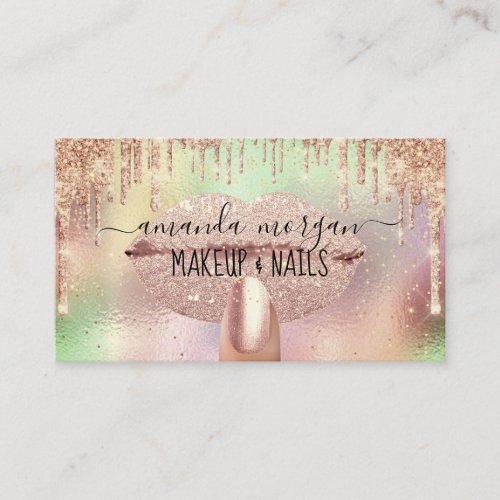 Nails Manicure Makeup Holographic Lips Rose Kiss Business Card