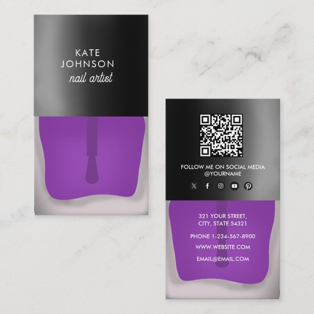 Nails Manicure Pedicure Beauty Nail Artist QR Code Business Card (Front/Back)
