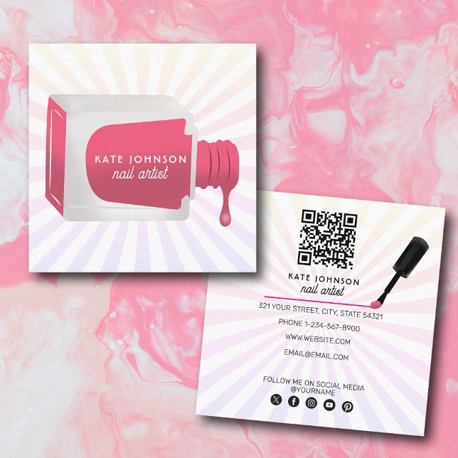 Nails Manicure Pedicure Beauty Nail Artist Retro Square Business Card (Nails Manicure Pedicure Beauty Nail Artist Retro Square Business Card)