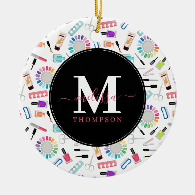 Nails Manicure Pedicure Beauty Salon Monogram Ceramic Ornament (Front)