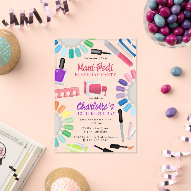 Nails Manicure Pedicure Mani Pedi Girls Birthday Acrylic Invitations (Insitu (Celebration))
