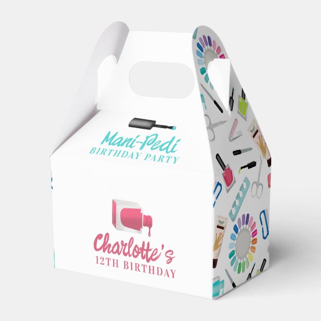 Nails Manicure Pedicure Mani Pedi Girls Birthday Favor Boxes (Front Side)