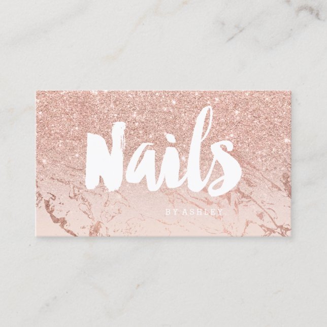 Nails marble modern typography blush rose gold business card (Front)