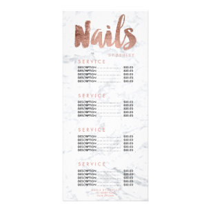 Nails modern gold typography marble price list rack card