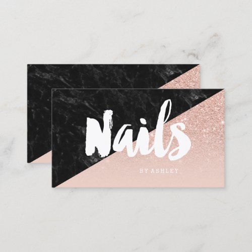 Nails modern typography block blush rose gold business card