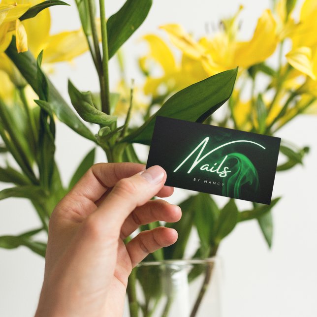 Nails Nail Tech Green Neon & Smoke   Business Card (Creator Uploaded)