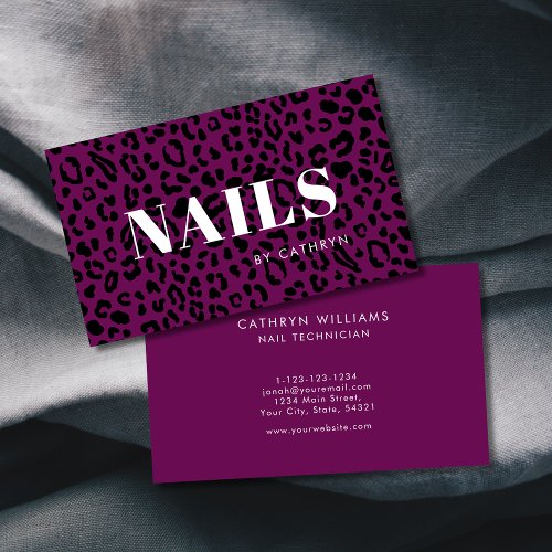 Nails Purple Animal Print Nail Technician Business Card