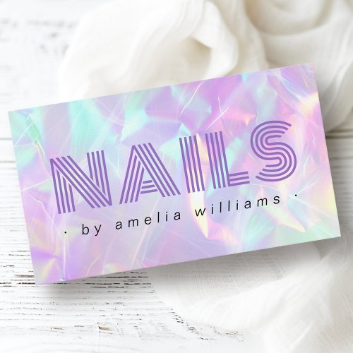 Nails purple holographic pastel rainbow colors business card
