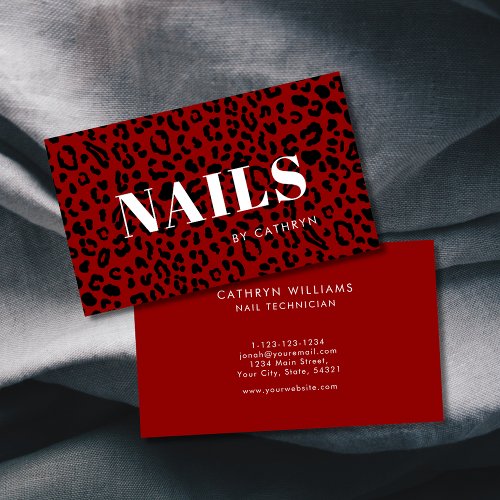 Nails Red Animal Print Nail Technician Business Card