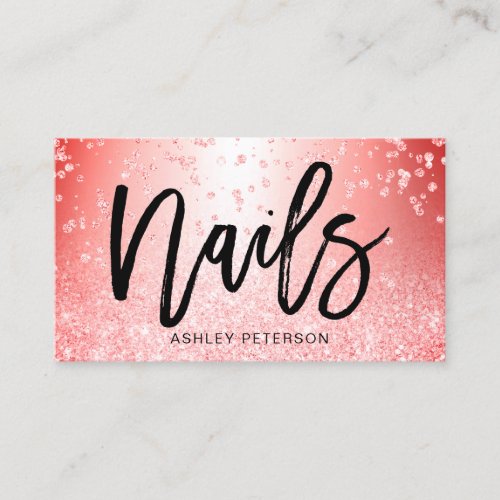 Nails red glitter metallic sparkle chic confetti business card
