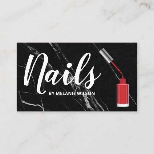 Nails  Red Nail Polish and Brush  Black Marble Business Card