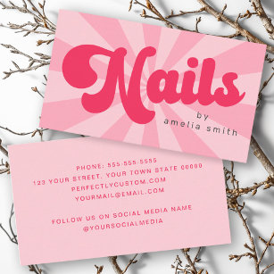 Nails retro pink or any color sunburst  business card