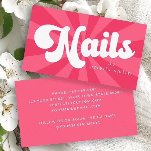 Nails retro pink or any color sunburst  business card