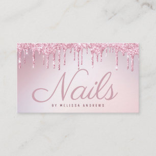 Nails rose gold glitter drip salon business card