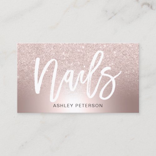 Nails Rose gold glitter ombre metallic foil Business Card
