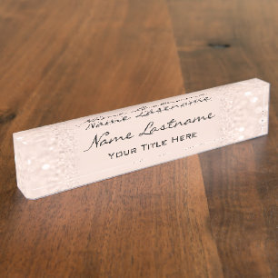 Nails Salon Makeup Glitter Blush Rose Glitter Desk Name Plate