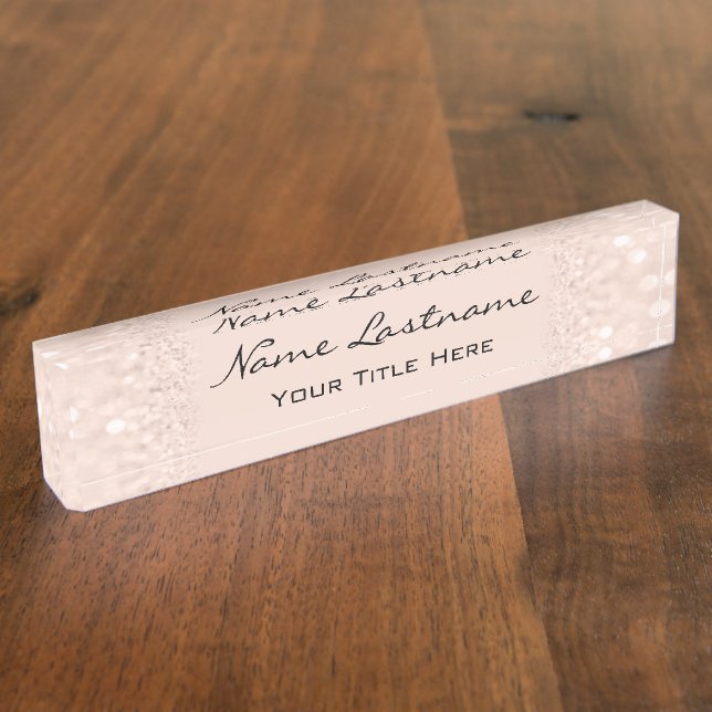 Nails Salon Makeup Glitter Blush Rose Glitter Desk Name Plate (Side)