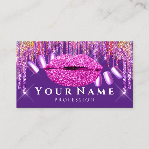 Nails Salon Manicure Drips Holograph Lips GLITTER Business Card