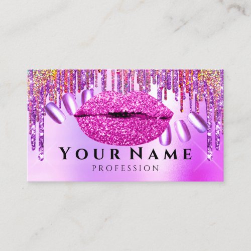 Nails Salon Manicure Drips Holograph Lips pink Business Card