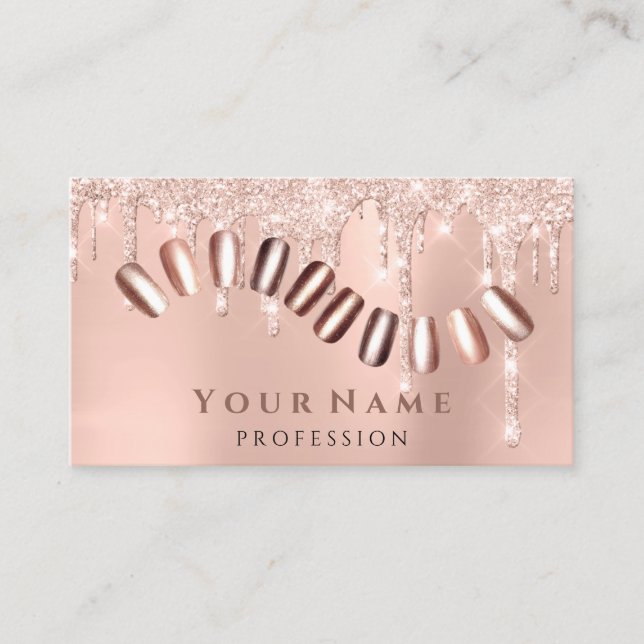 Nails Salon  Manicurist Drips Glitter Rose Business Card (Front)