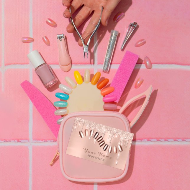 Nails Salon  Manicurist Drips Glitter RoseVIP Business Card (Creator Uploaded)