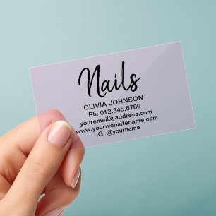 Nails Salon Modern Chic Pink Transparent Clear Business Cards