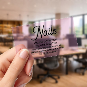 Nails Salon Modern Elegant Pink Transparent Clear Business Cards
