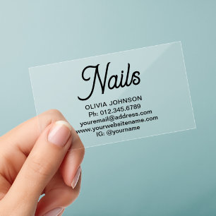 Nails Salon Modern Elegant Transparent Clear Business Cards