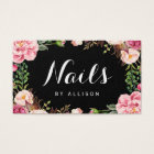 Nail Technician Salon Black Gold Floral Script Business Card | Zazzle.com