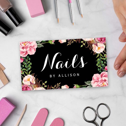 Customizable Nails Salon Nail Technician Romantic Floral Wrap Business Card