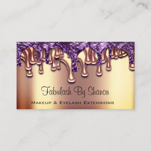 Nails Salon Rose Gold Purple Drips Business Card