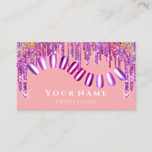 Nails Salon Stylist Manicure Drips Holographic Business Card