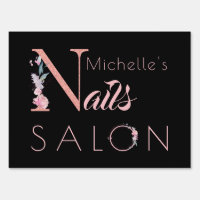 Nails salon your name floral glitter pink black