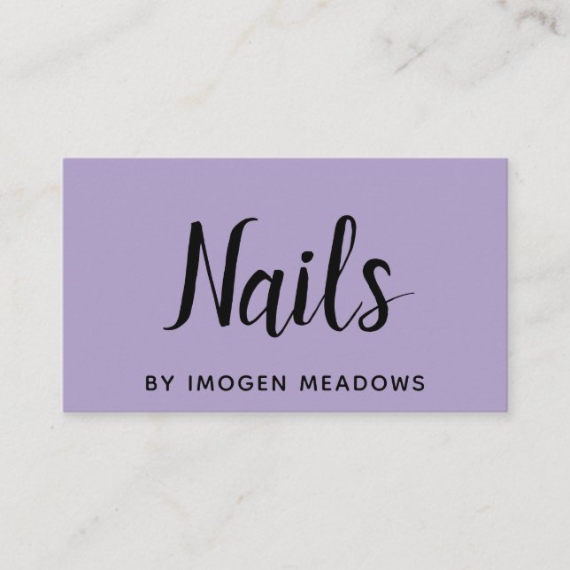 Nails Script Calligraphy Purple Professional Business Card (Front)