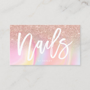 Nails script rose gold glitter chic marble business card