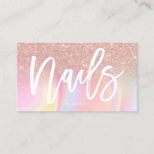 Nails script rose gold glitter chic marble business card
