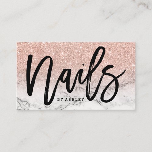 Nails script rose gold glitter marble business card