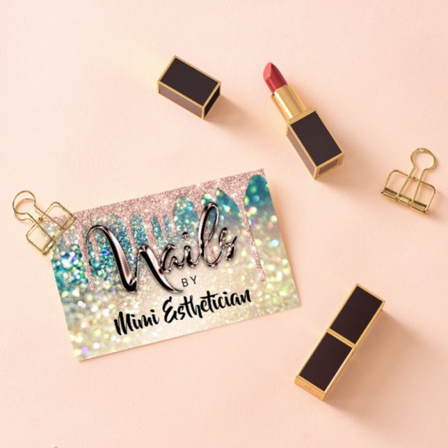 Nails Studio Artist Acrylic Drip Glitter Holograph Business Card (Creator Uploaded)