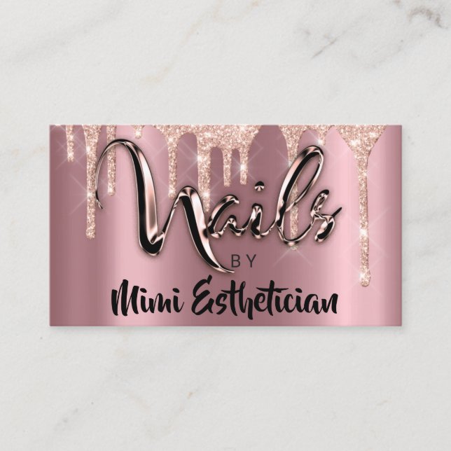 Nails Studio Artist Acrylic Drips Glitter Blush Business Card (Front)