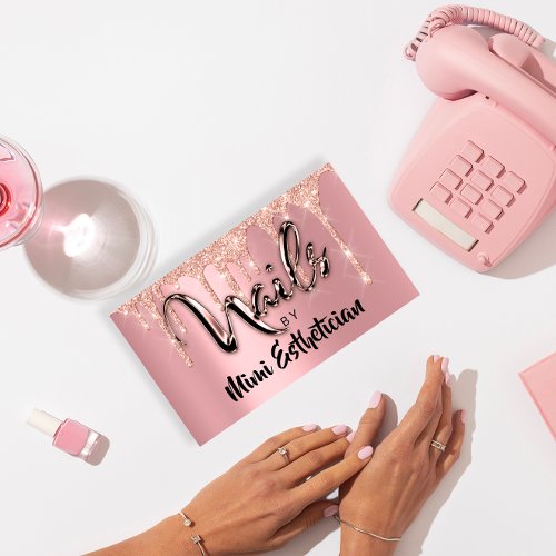 Nails Studio Artist Acrylic Drips Glitter Pink  Business Card